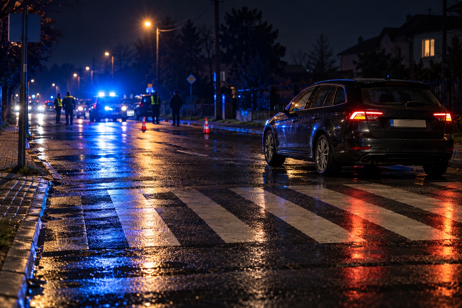 Nocne działania policji przy przejściu dla pieszych